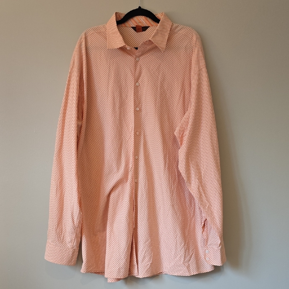 Nyne Men's Orange & White Gingham Button-Down Shirt – 3XL Tall‎ | 100% Cotton